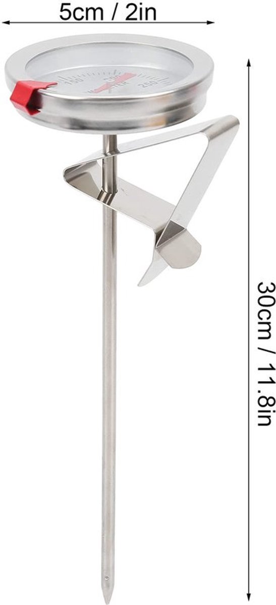 Braadthermometer Professioneel - Roestvrij Staal - 30 cm - Wijzerplaat 5 cm - Temperatuurbereik 50-300℃ - Corrosiebestendig - Frituurthermometer