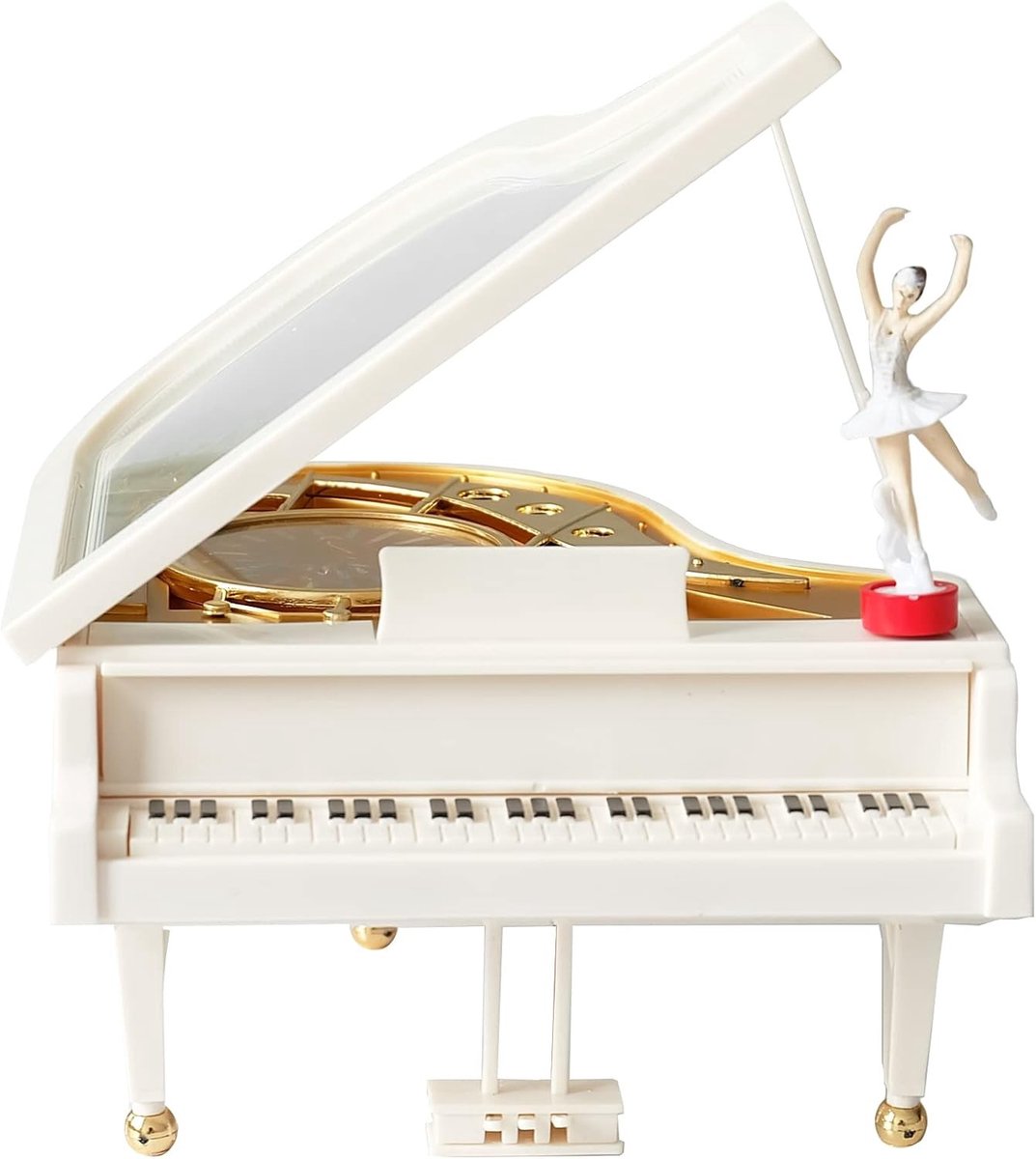 Roterende muziekdoos - Wit - Mechanisch uurwerk - Grand piano vorm met danseres - Decoratie en cadeau