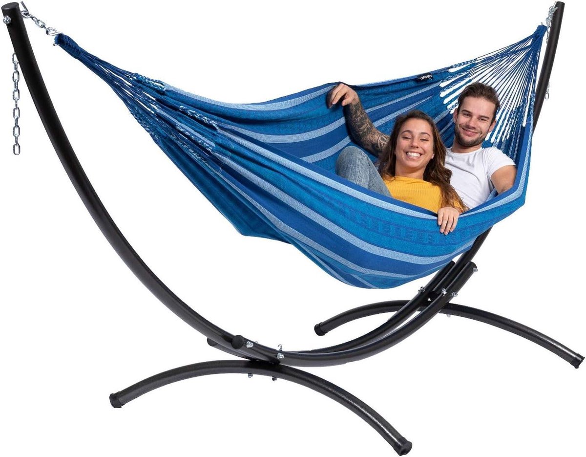 Hangmat met frame - Dubbele hangmat XL hangmat - Ontspannen in de tuin - XXL formaat 280x180cm