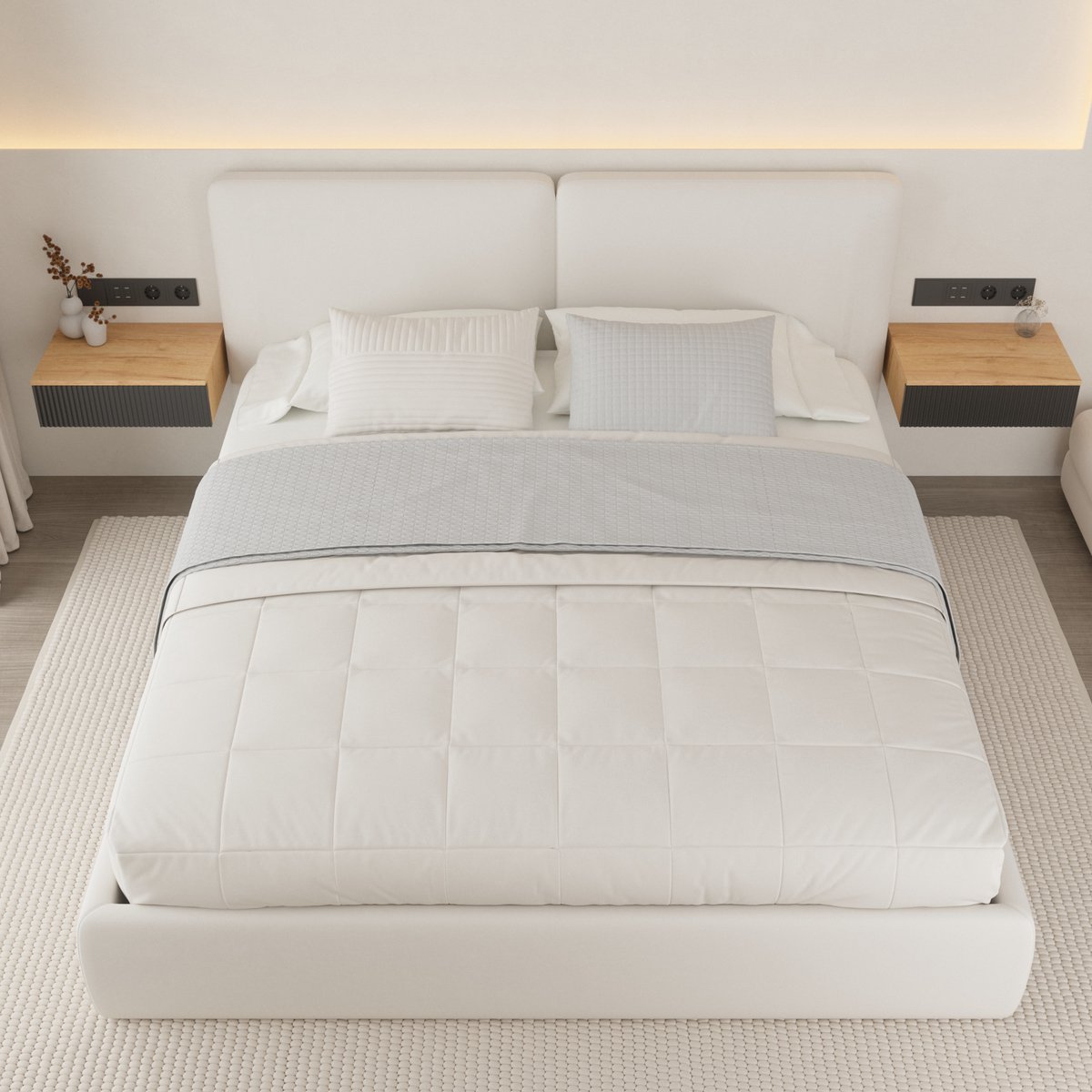Planetmöbel AMYRA Set van 2 Zwevende Nachtkastjes 50 cm – Goud Eiken/Zwart – Wandhangend – Met Lade