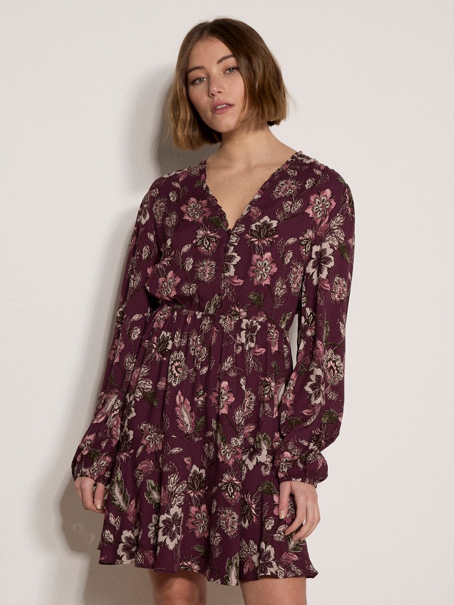 Mini-jurk met bloemenprint en ruches