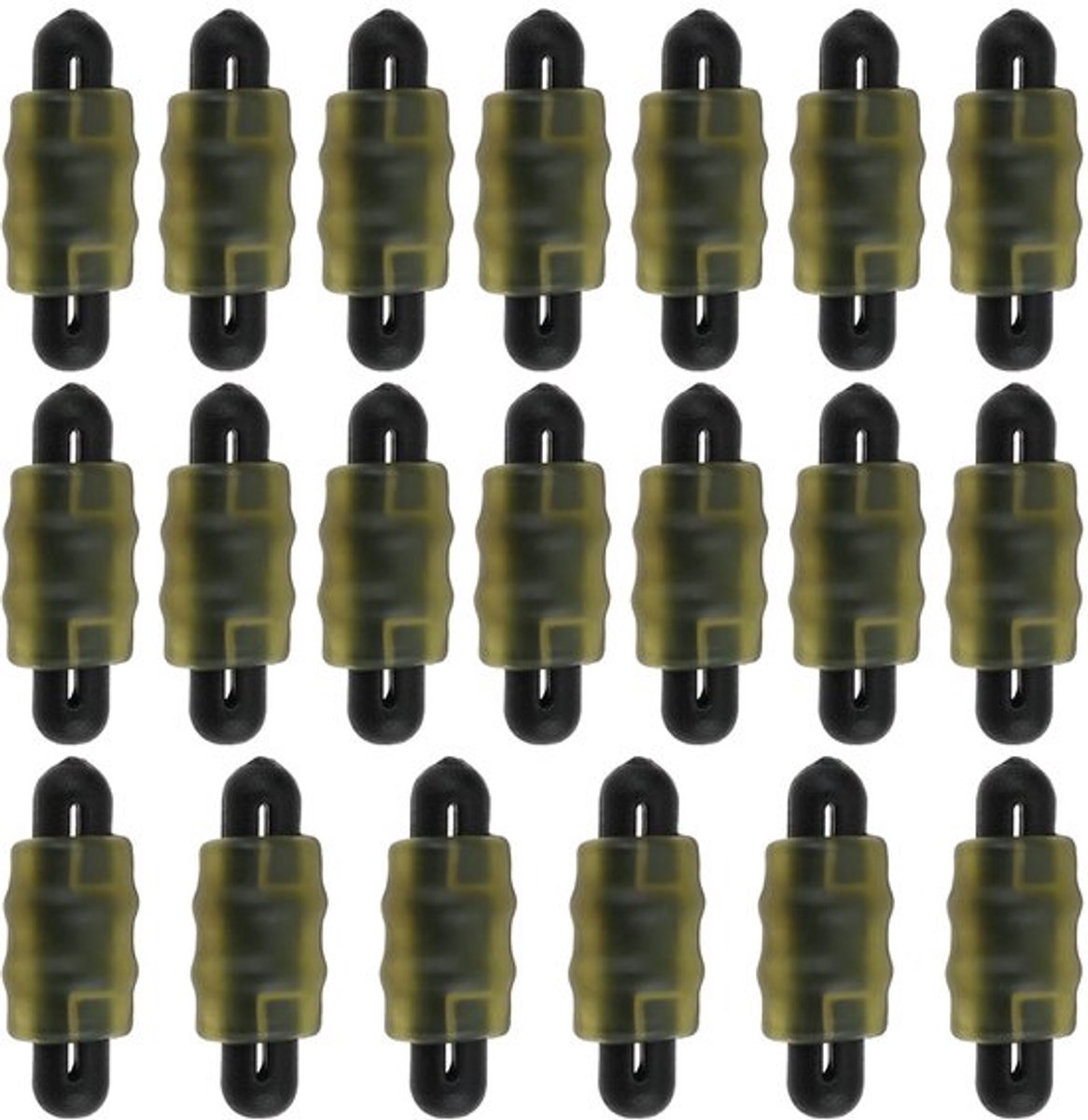 Stopkralen 20St - Snelwisselende Stopkralen - Donkergroen - 13x5mm - Kunststof/Rubber - Voor Inline Feeder Rigs - Vissersaccessoires