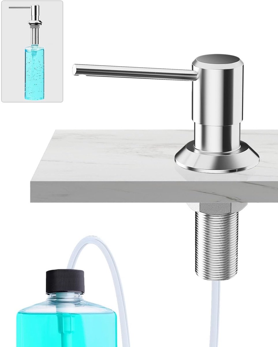 Roestvrijstalen keuken-gootsteen zeepdispenser - Zilver - 300 ml - Koperen inbouwdispenser met slang - Voor keuken en badkamer