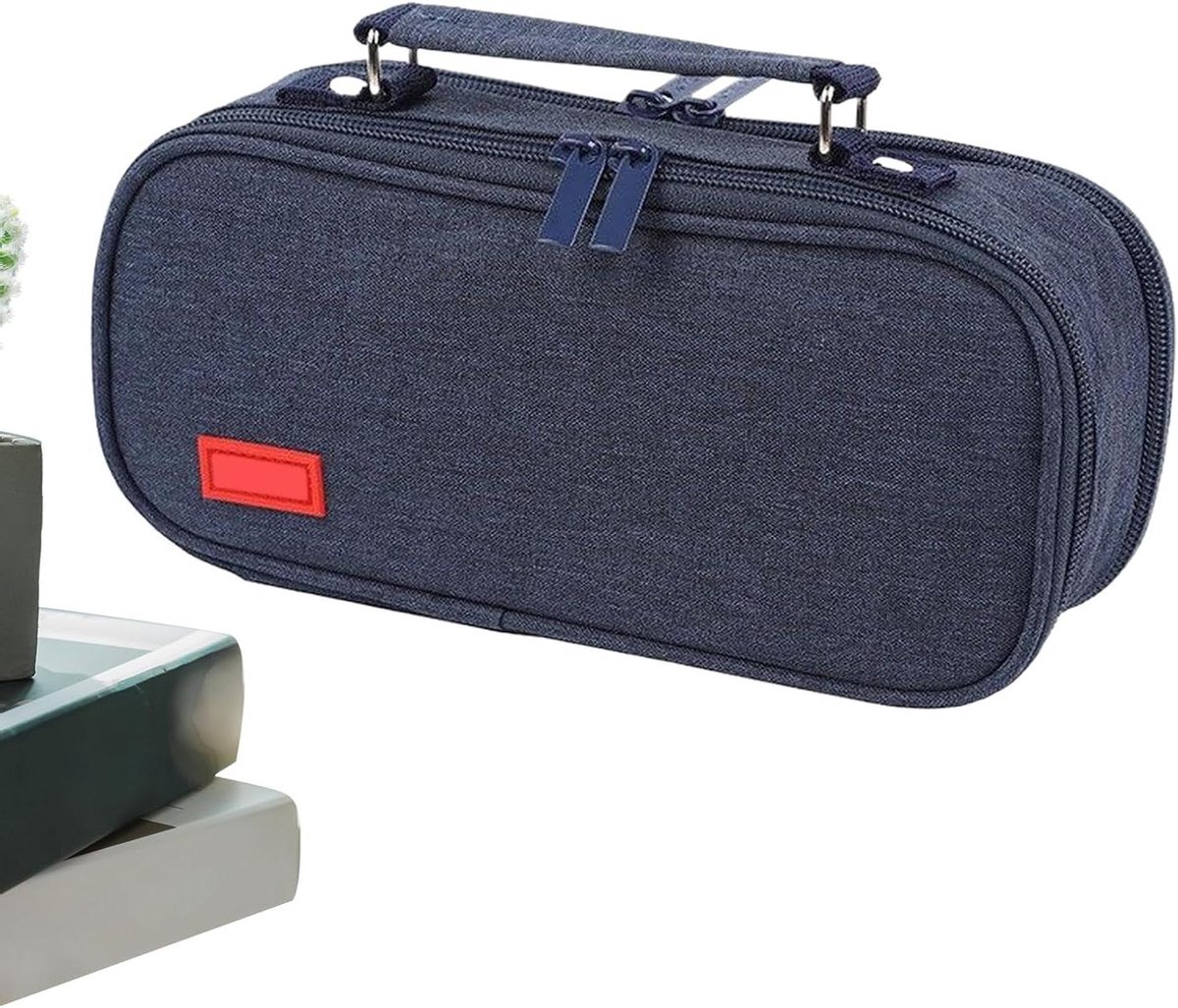 Capaciteit Etui - Pennen Tas - Schrijfgerei Organiseren - Scheurbestendig Materiaal - 22 x 11 x 75 cm - Marineblauw