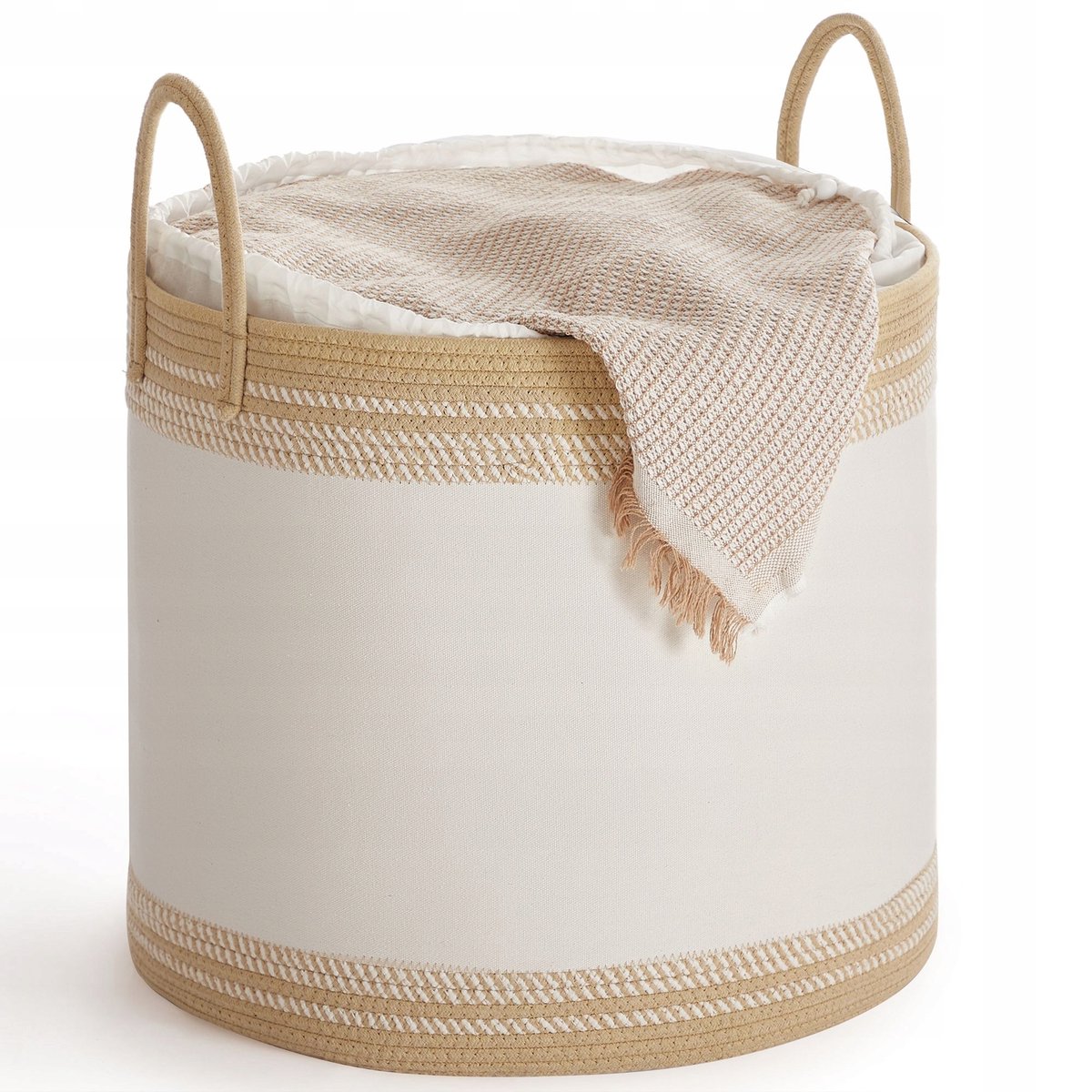 90L Katoenen Wasemmer met Deksel - Beige, geschikt