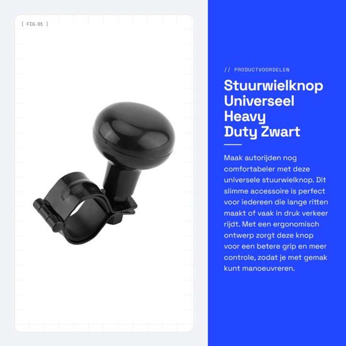 Stuurwielknop Universeel - Heavy Duty - Spinnerhandvat - Kunststof/Metaal - Zwart - 135g - Stuurknop
