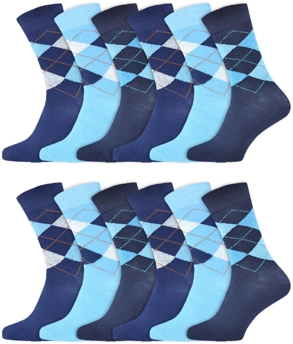 12 Paar - Gianvaglia - Herensokken - Katoen - Argyle - Blauw - Maat: 43-46
