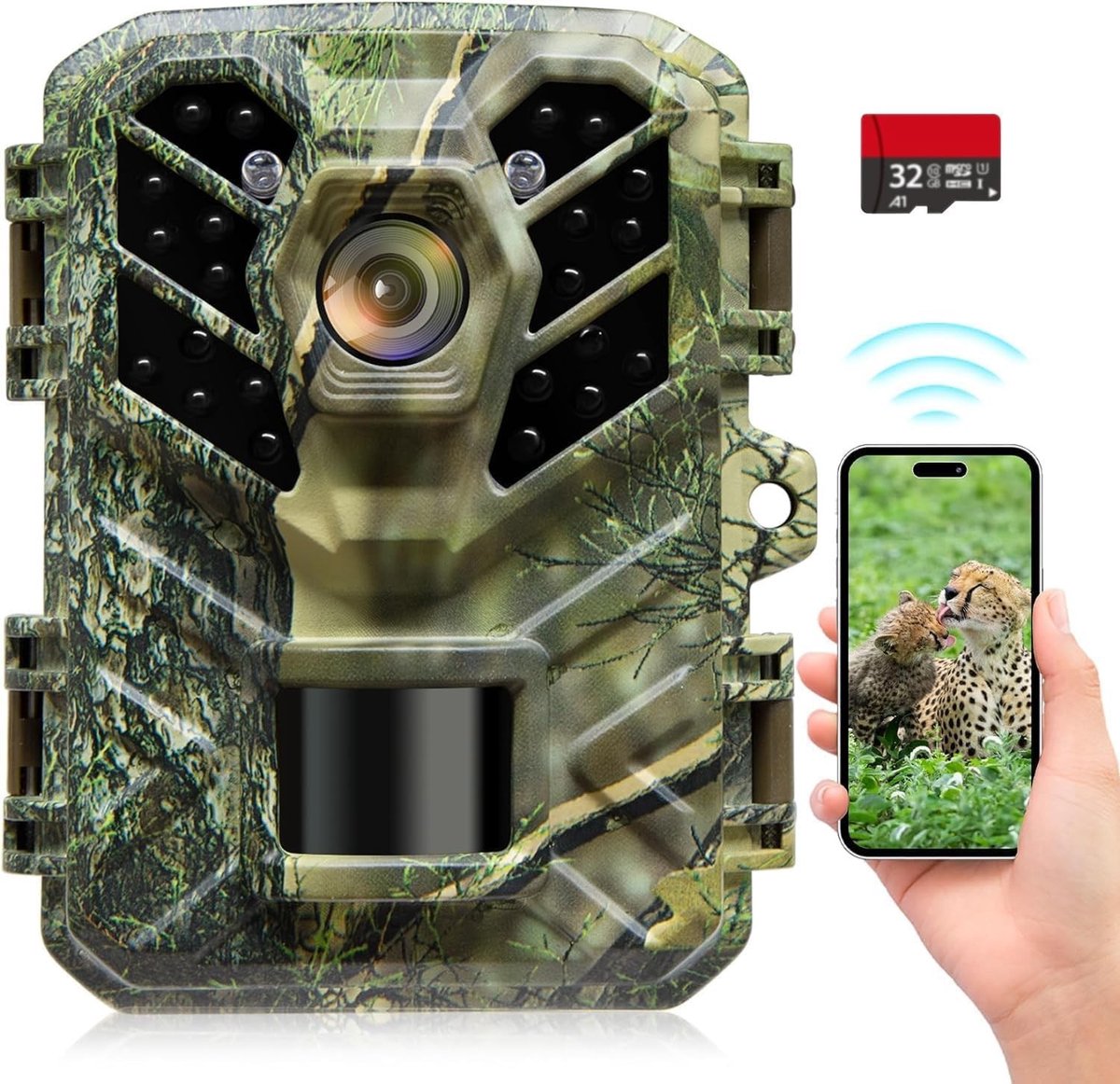 Wildcamera - Zwart - 11 x 4,6 x 8,9 cm - Draadloos met 32 MP en IR-nachtzicht - Voor Buitenobservatie
