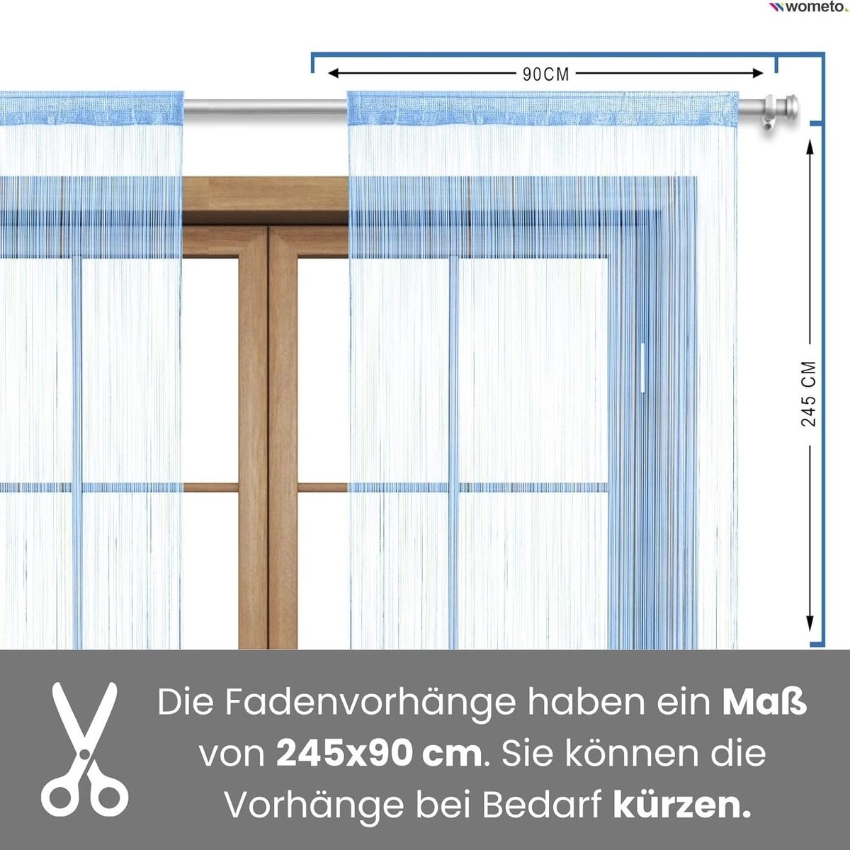 Vliegengordijn kralen - Blauw - 90 x 245 cm - Polyester Deurgordijn met Roede Koord - Voor Binnengebruik