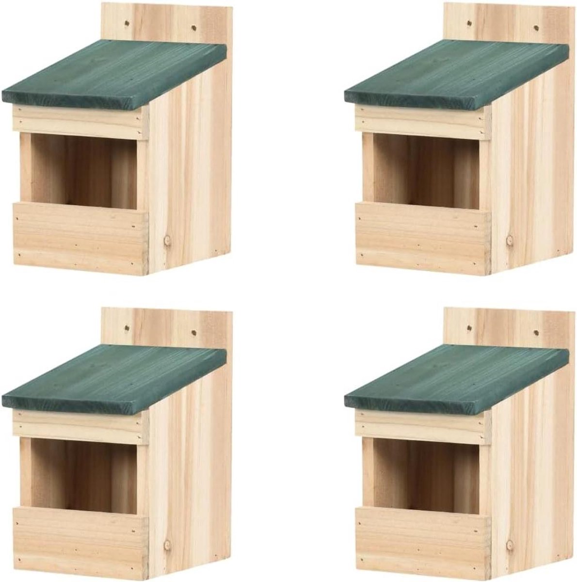 Vogelhuisjes Set - Nestkastjes Hout - Kleine Vogels Voeren - Half Open Ontwerp - 12x16x20 cm - Groen Dak