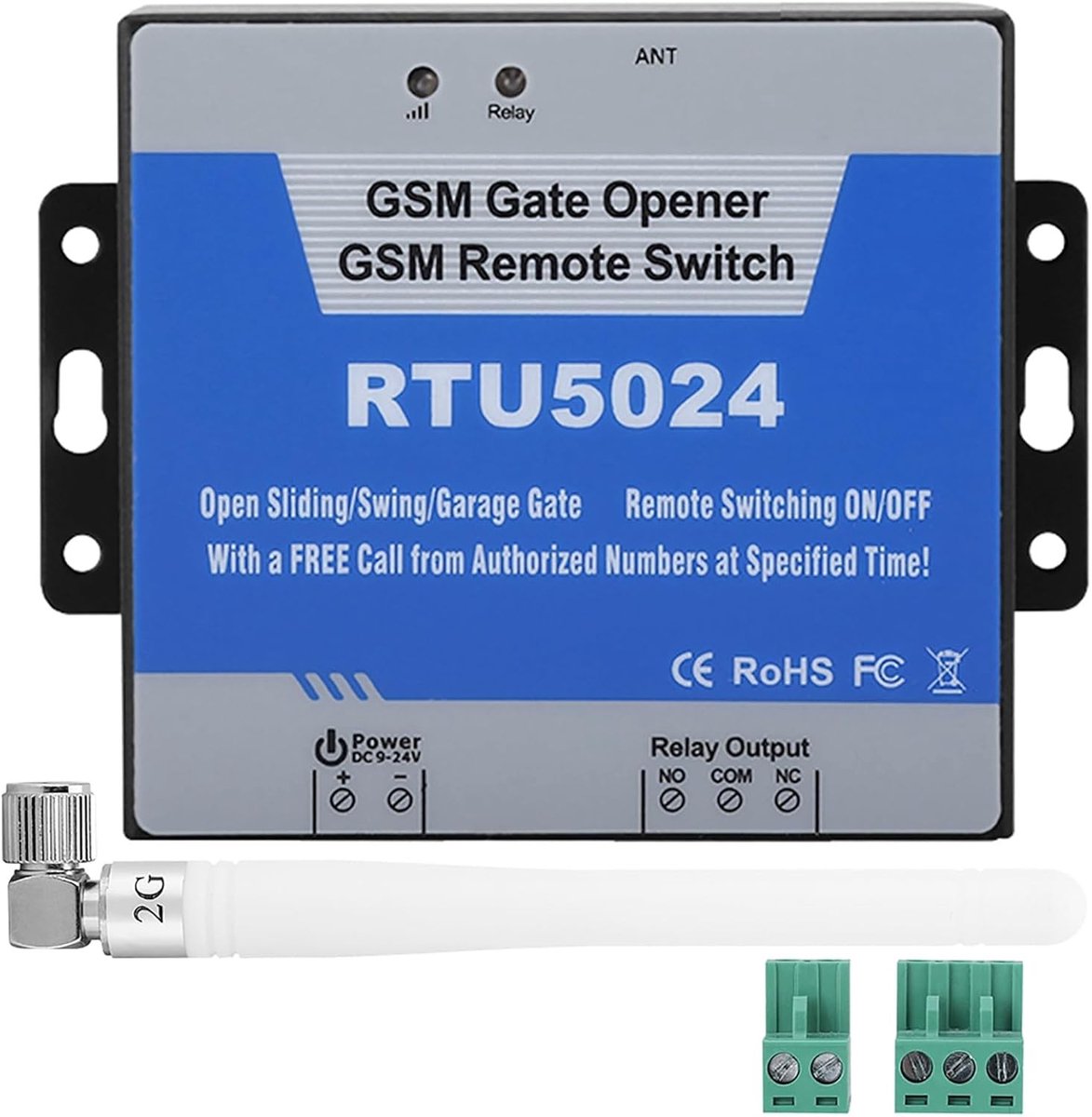 Draadloze GSM Deuropener met 2G Toegangscontrole voor Garagedeuren, IP30 Behuizing, Quadband 850/900/1800/1900MHz, SMS en Gratis Oproep Functie