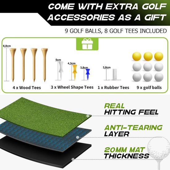 Dikke Kunstgras Golfmat met 6 Tee Posities voor Binnen en Buiten, Ideaal voor Golftraining en Oefeningen — afbeelding 5