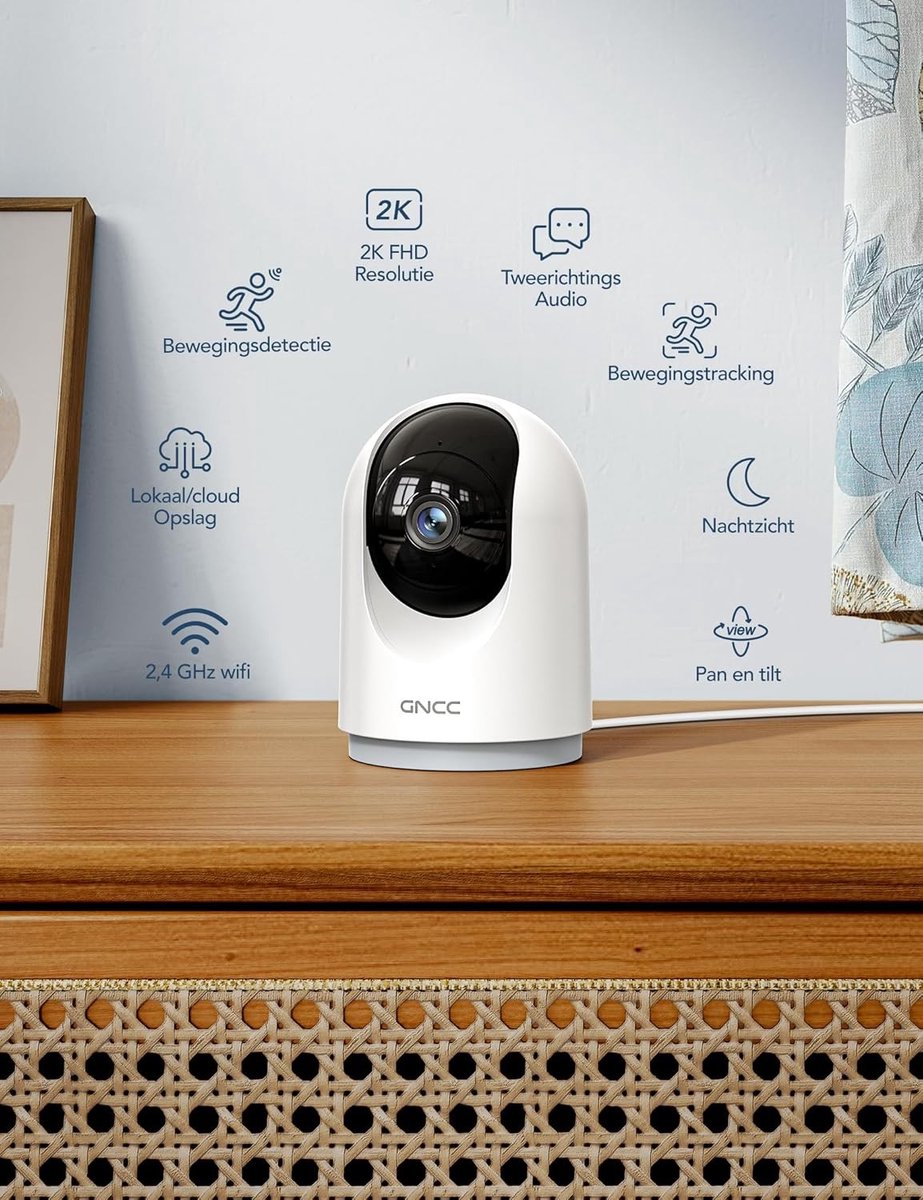 Wildcamera - Wit - 360° Rotatie - 2K Beeldkwaliteit met Nachtzicht - Binnengebruik voor Baby's en Huisdieren