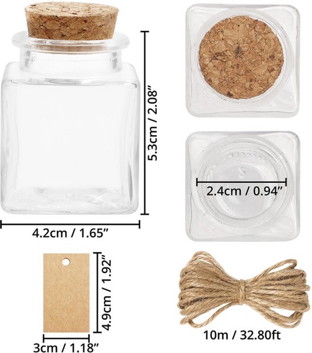 Mini Glazen Geschenk Potten Set - Perfect Voor Huwelijken - 15 Stuks - Luchtdicht - Met Labels En Touw - Voor Feesten