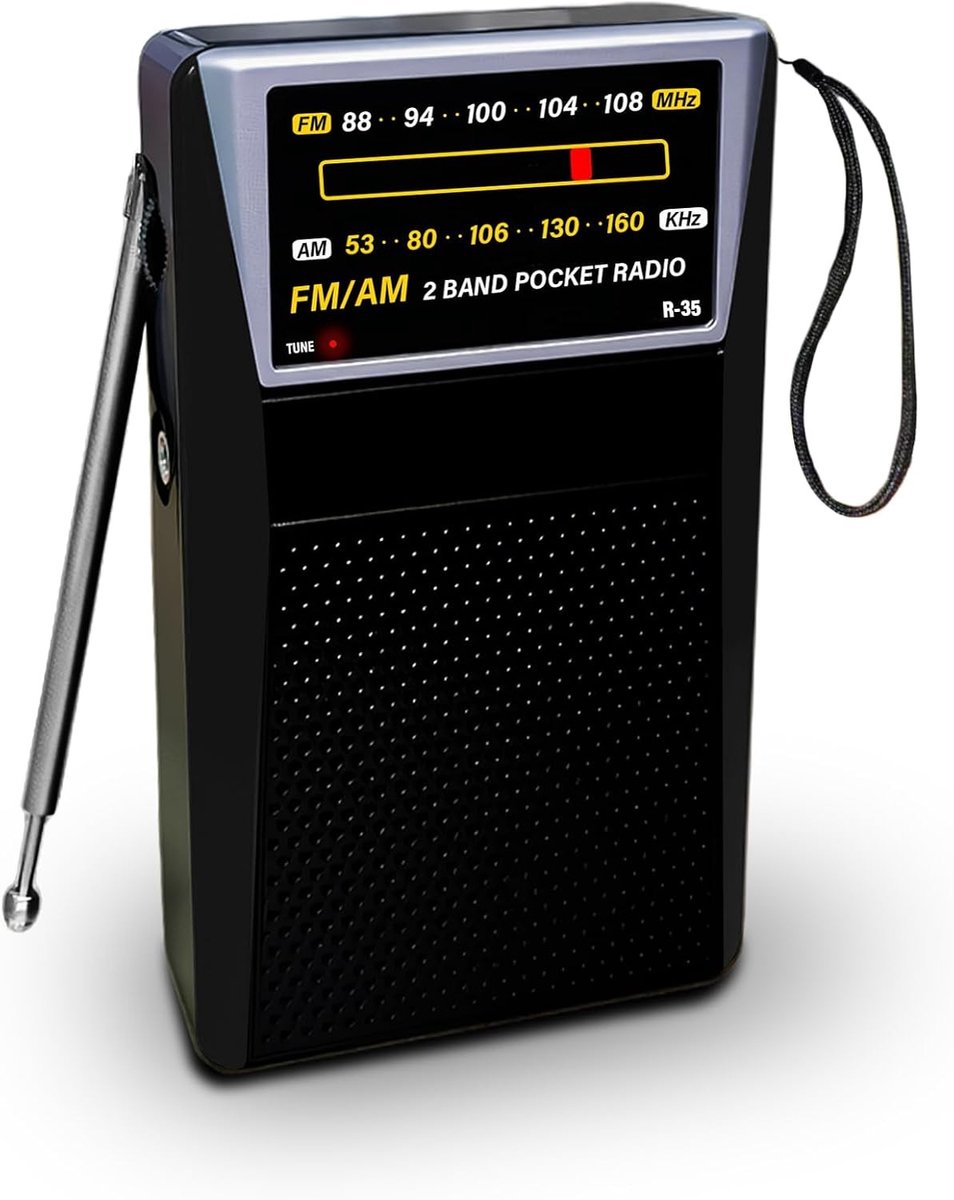 Noodradio solar en opwindbaar - Zwart - Draagbare AM/FM Batterij Radio - Compacte Mini Radio met Hoofdtelefoonaansluiting voor Buiten en Binnen