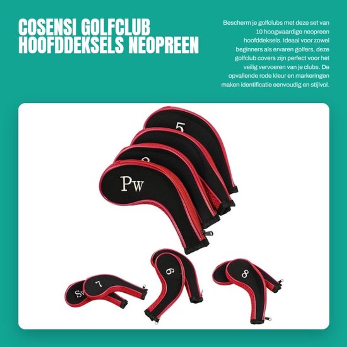 Golfclub Hoofd Cover Set van 10 - Neopreen Waterdicht - Bescherming tegen Krassen - Eenvoudig Ontmantelen - Ideaal voor Golfliefhebbers - Duurzaam Materiaal - Golfclub Beschermhoes