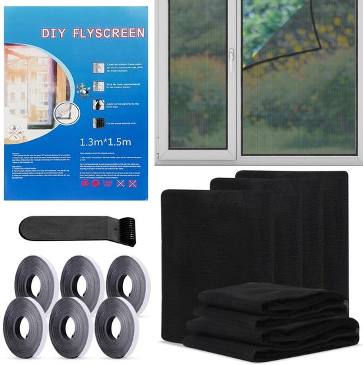 Vliegengaas Ademend - Insectenbescherming - Raamhor - Zelfklevend - Klittenband - 6 Stuks 130x150 cm - Insectenhor