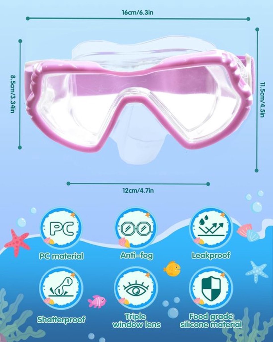 Thijox - Duikbril voor Kinderen 3-16 Jaar, Snorkelmasker met 180° Panorama HD, Anti-condens & Anti-lek, Ideaal voor Jongens en Meisjes, Comfortabel Du