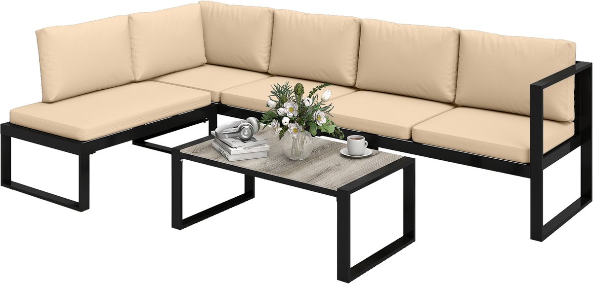 Outsunny Garden Sofa Set-Stahl, Polyester-Khaki