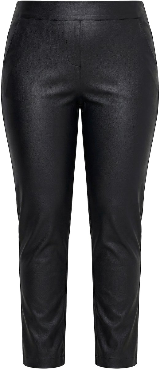 Ulla Popken - Dames - Bengalin broek Sienna leden look smalle pijpen - Zwart - Maat 52