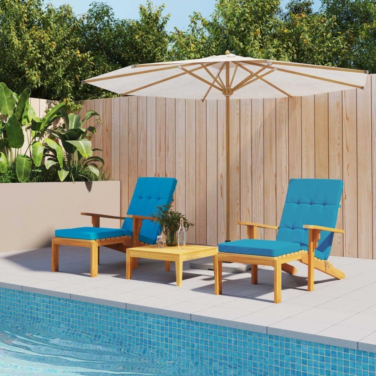 Ligstoelkussens - Tuinkussens Zitkussens - Buiten Ontspannen - Waterafstotend Oxfordstof - 180x55x7 cm - Lichtblauw