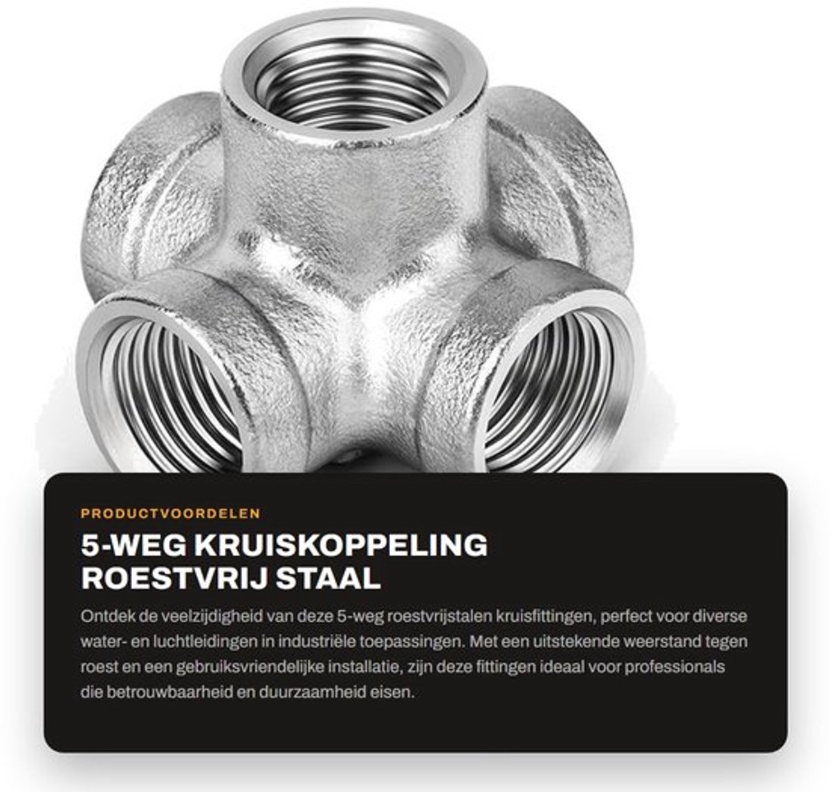 Kruisfitting 2 Stuks - 1/2" BSP - Roestvrij Staal - Water/Luchtleidingen - Industriële Toepassingen - Dieper/Geladderd Schroefdraad - Pijpfitting