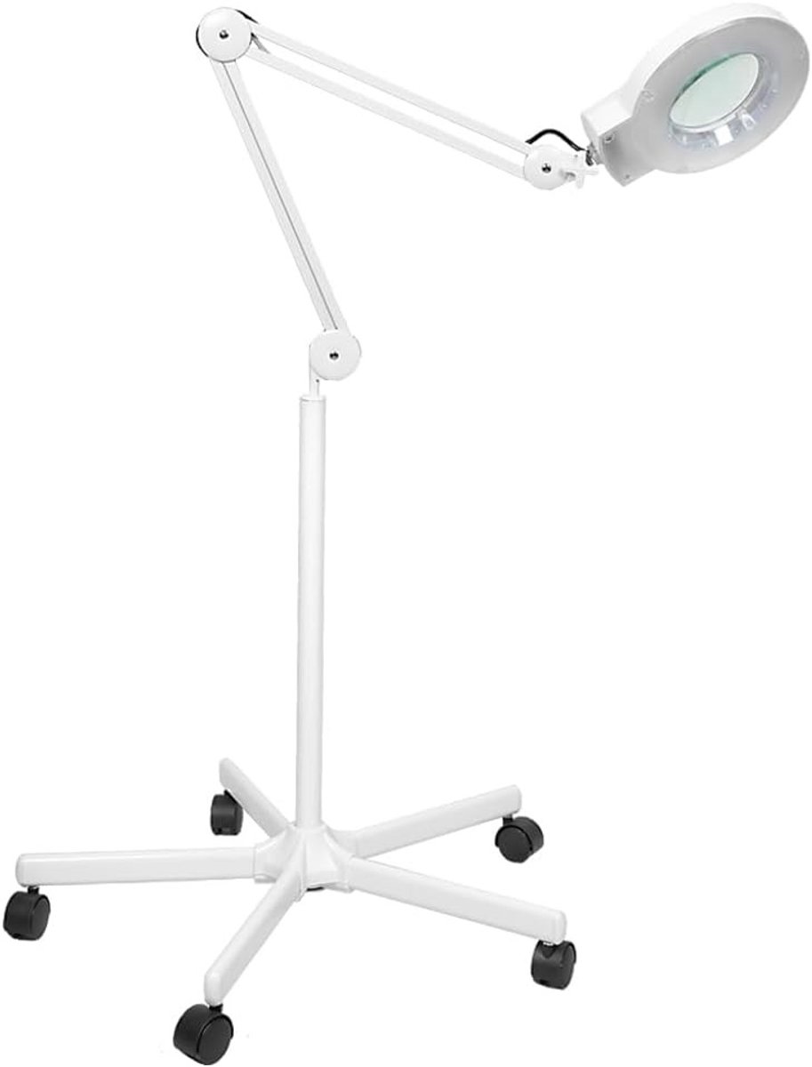 Vergrootlamp met Rolstatief - Wit - 20,3 cm - Dioptrische Lens met LED Verlichting - Voor Cosmetica en Precisiewerk