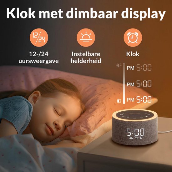 Nexeli NX-WN-25 White Noise Machine met Wekker, Nachtlamp & LED Display - 29 Kalmerende Geluiden - Gestoffeerd van Nexeli Nx — afbeelding 3