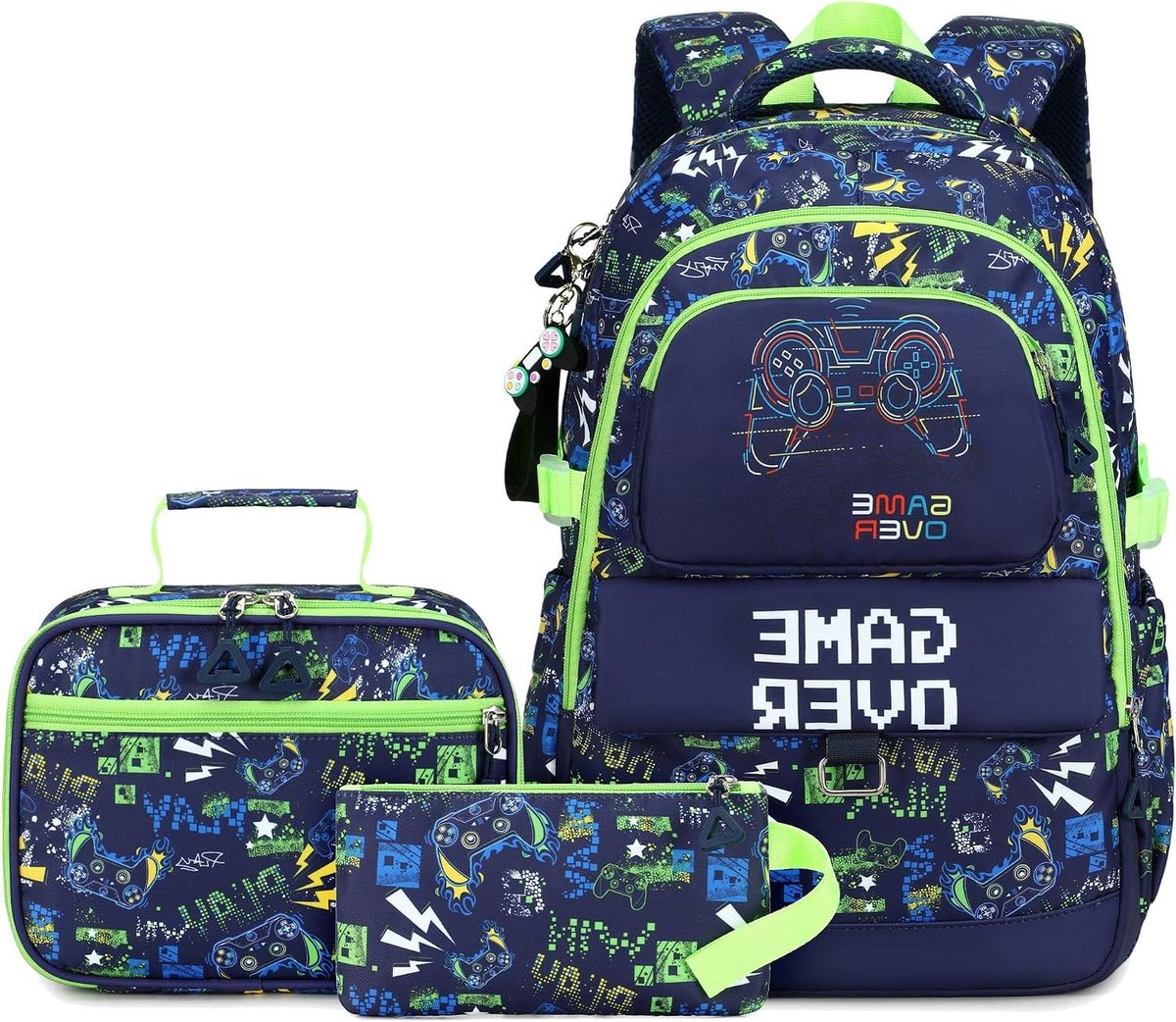 Schoolrugzak Set - Kinderen Jongens - Naar School Gaan - Waterbestendig Polyester - 15.6 Inch Laptop - Gaming Thema