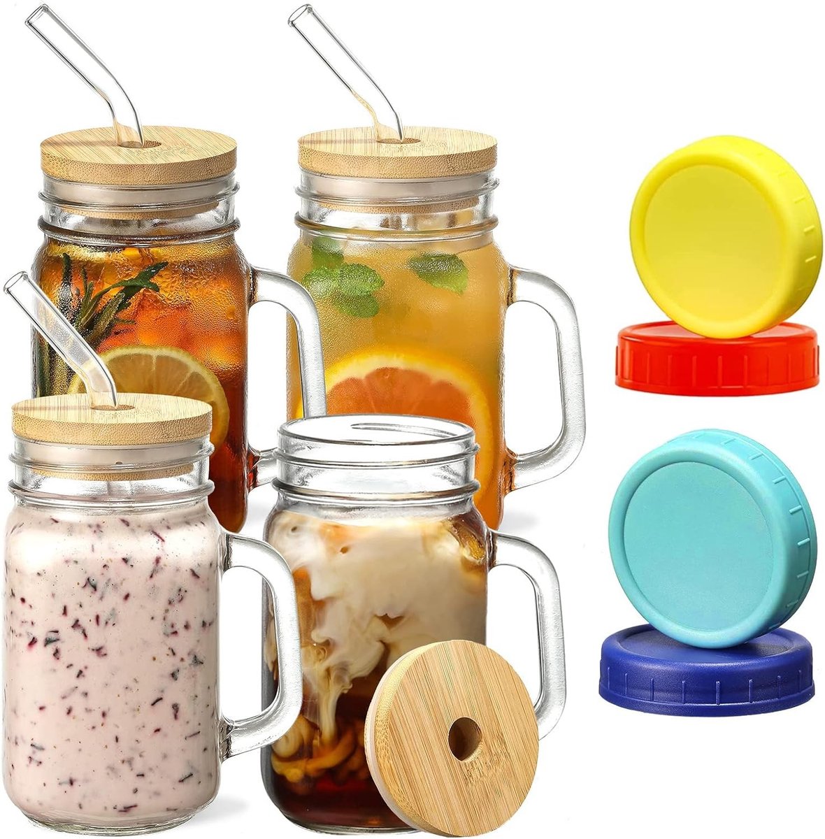 Ijskoffie glazen - Transparant - 400 ml - Glas met Handvat en Deksel - Voor Koud en Warm Gebruik