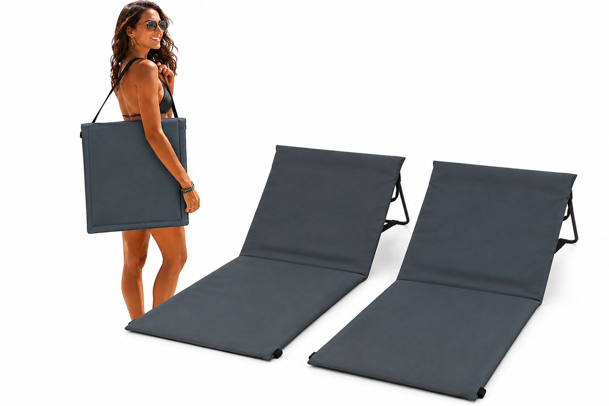 Intimo Strandstoel - 2 Stuks - Antraciet - 102 x 51 x 41 cm