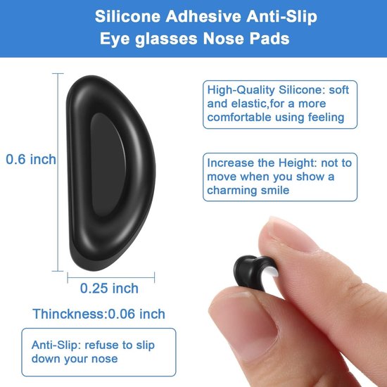 24 Paar Zelfklevende Neussteunen voor Brillen en Zonnebrillen, D-vormige Zacht Silicone, 15mm (Zwart) - Comfort, Grip en Duurzaamheid — afbeelding 3