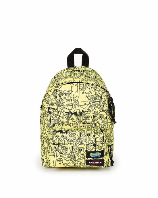 Gele Eastpak Orbit rugzak met een all-over Spongebob print en zwart handvat.