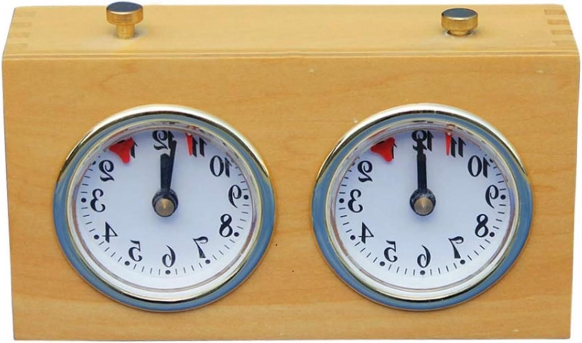 Mechanische Schaakklok - Houten Timer - Wedstrijd Spellen - Geen Batterijen Nodig - 15.9 x 7.5 x 5.8 cm - Houtkleur