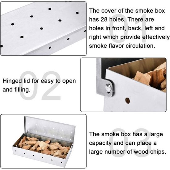 Universele rookbox - BBQ-rookoven - Houtroken Geschikt voor een rokerige smaak - Geschikt voor gas-, houtskool- en houtskoolgrills van Universele — afbeelding 3