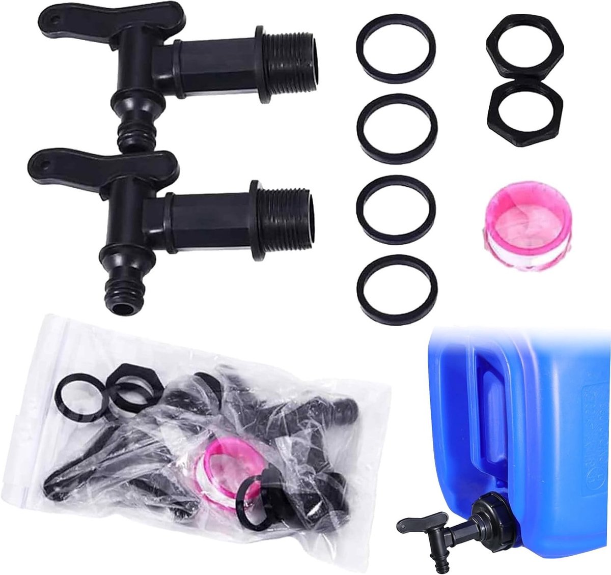 Waterafvoer voor Regenwatertank 3/4 Inch - Plastic Tap met Dichting, Sluitring en Afplaktape, Ideaal voor Wateropslag en Tuinirrigatie