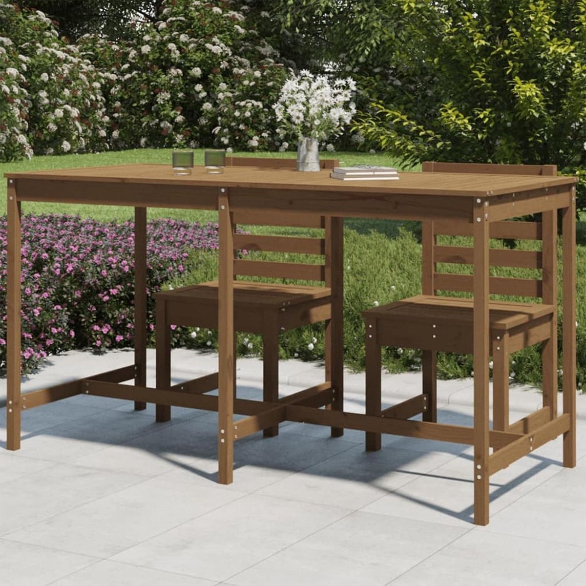 Houten Tuintafel - Campingtafel Tuinbar - Buitenontspanning - Massief Grenenhout - 2035 x 90 x 110 cm - Honingbruin