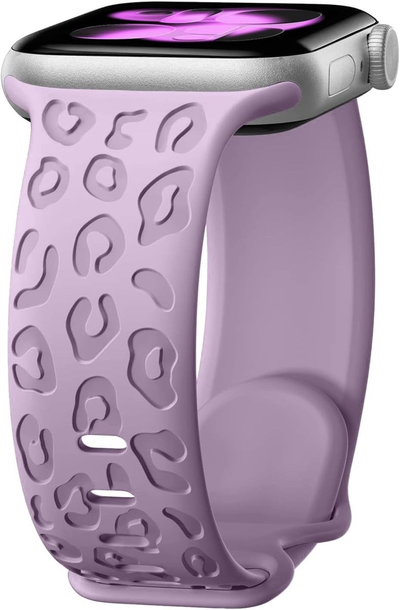 Leopard Patroon Gegraveerde Sport Armband voor Smartwatch, Siliconen Vervangband voor 38 mm tot 49 mm Modellen