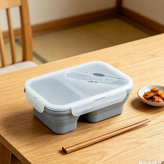 Lunch Container - Maaltijd Bakje - Maaltijd Voorbereiding - Opvouwbaar Lekdicht - 1100 Milliliter - Blauw — afbeelding 3