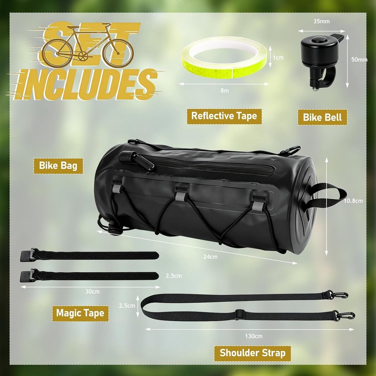 Fietstas enkel - Zwart - 2,5 Liter - Waterdichte PVC Fietsstuurtas met Reflectie en Fietsbel - Voor Racefiets en Mountainbike