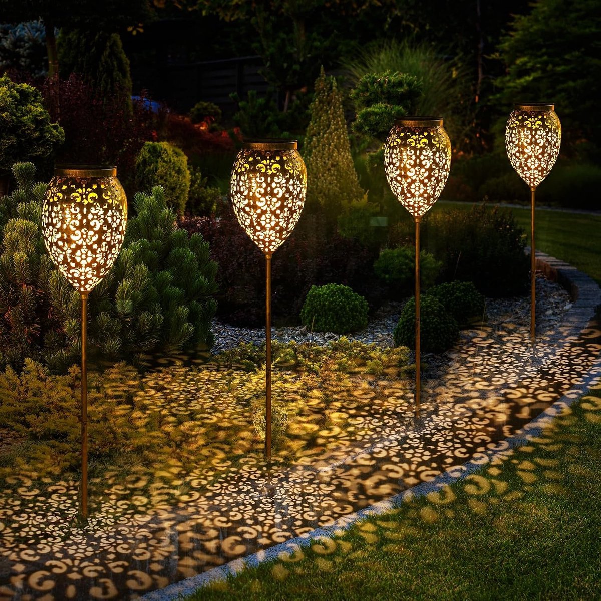 Zonne-energie Tuinverlichting voor Buiten - Waterdichte LED Lampen in Brons, 52/69 cm met Grondpen voor Balkon en Terras