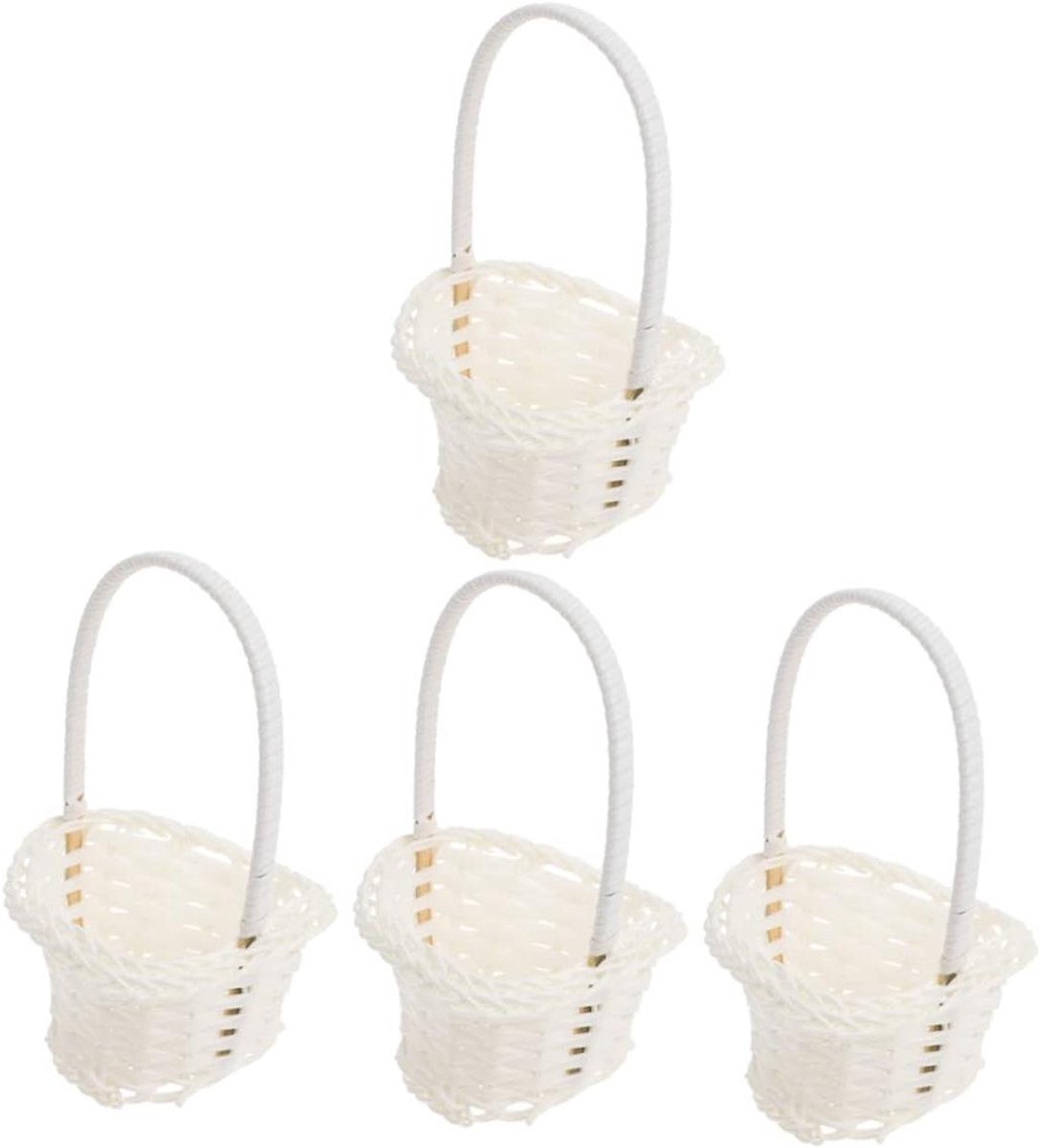 Gevlochten Manden - Mini Rieten Manden - Bloemen Schikken - Stabiele Vlakke Basis - 4 Stuks - Wit