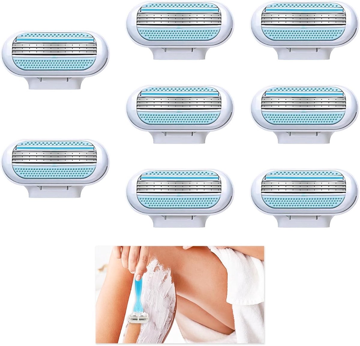 Set van 8 Vervangende Scheermesjes voor Dames, Geschikt voor Glad Scheren, Met Natuurlijke Hydratatie en Precisie Blades voor Optimale Comfort en Aanpassing aan Lichaamscontouren