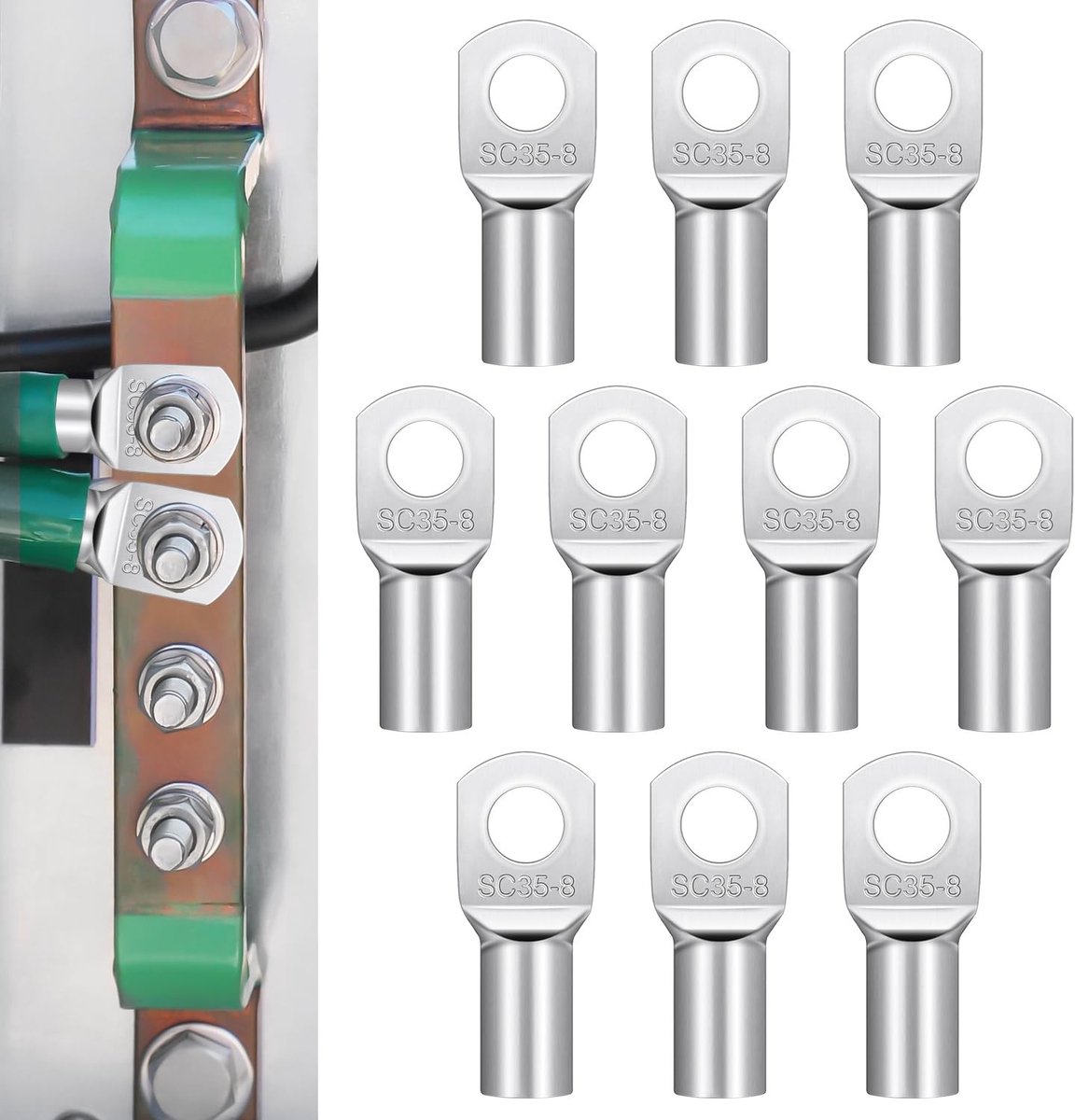 10 Elektrische Lugs M35-8mm², Niet Geïsoleerde SC Buislugs, Krimpkappen voor Accukabels en Elektrische Verbindingen