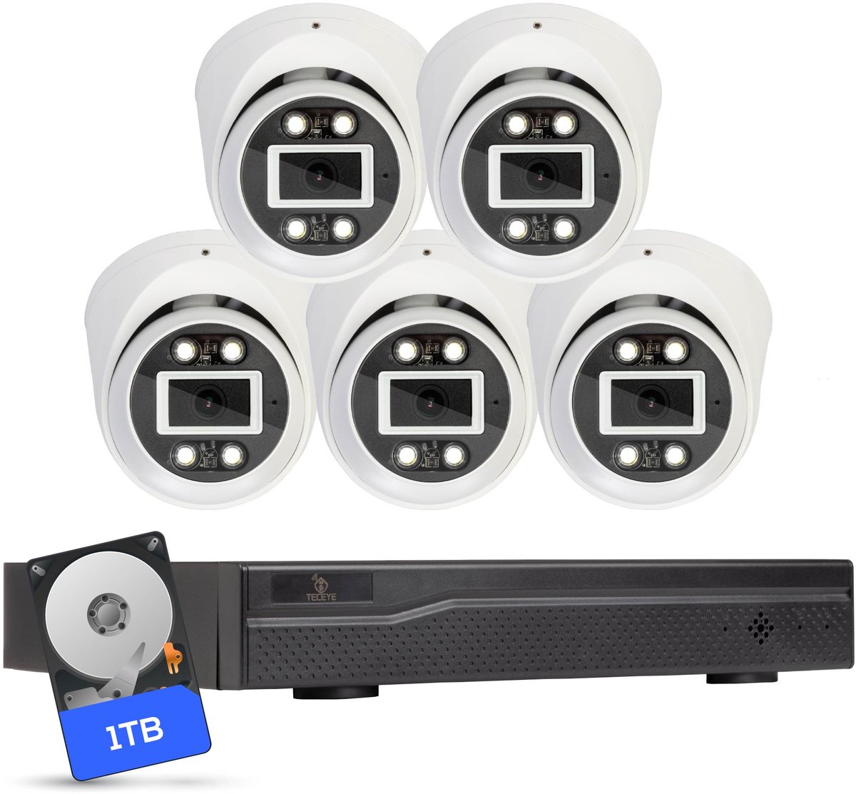 Teceye Compleet Camera Beveiliging Set met 5x POE Camera - 1TB - Beveiligingscamera - Beveiligingscamera binnen - Beveiligingscamera buiten - CCTV Camera systeem - Beveiligingscamera set - Bewakingscamera set