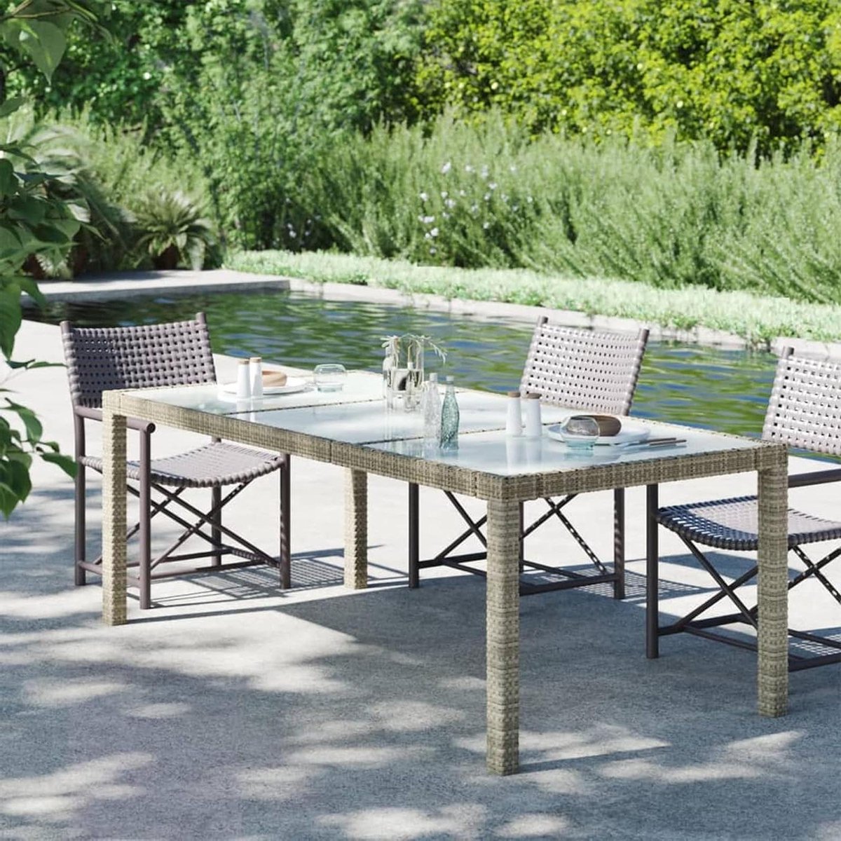 Tuintafel Eettafel - Terras Tafel - Buiten Eten - Gehard Glasoppervlak - 190x90x75 cm - Grijs