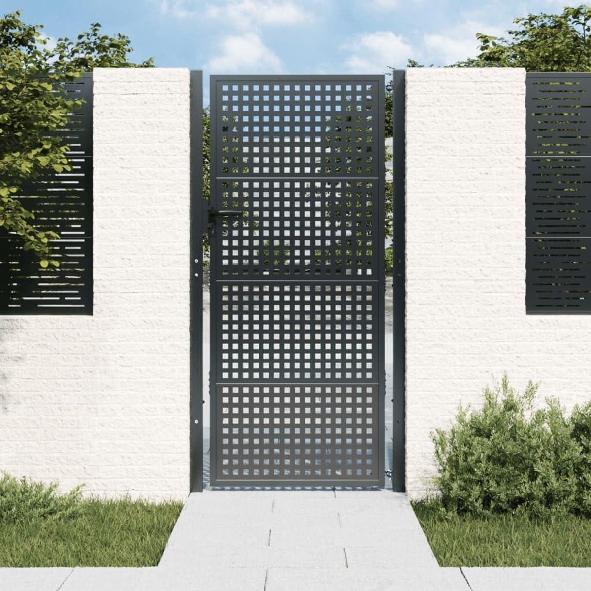 Tuindeur Staal - Hekwerk Deur - Toegang Beveiligen - Gegalvaniseerd Staal - 105 x 225 cm - Antracietgrijs