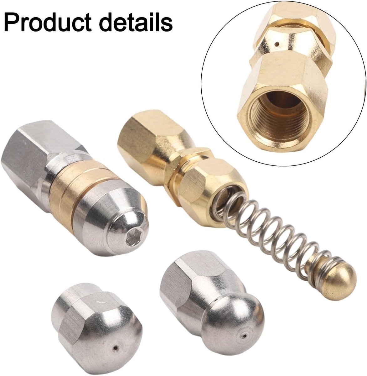 Hogedrukreiniger Rioolkoppen - Afvoer Ontstopper Set - Leidingen Reinigen - Roestvrij Staal & Messing - 4 stuks - Zilver Goud
