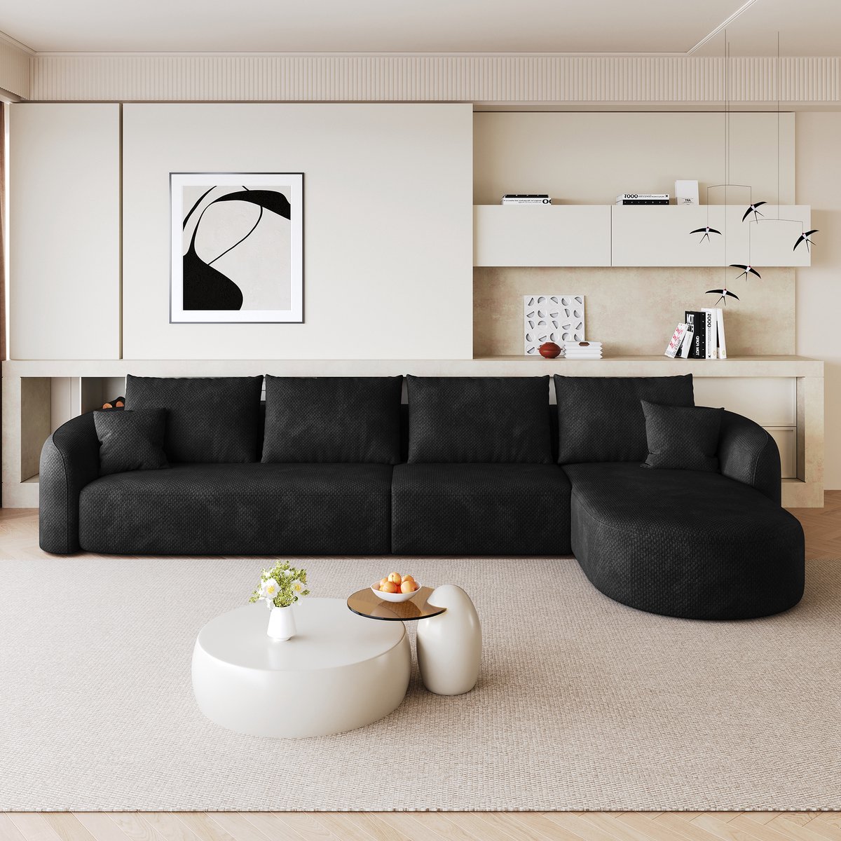 Wishdor Hoekbank 336 cm - Modulair ontwerp - 5-zits woonkamerbank - chenille stof - zwart - geen montage nodig - L-vorm - 336 x 168 x 85 cm