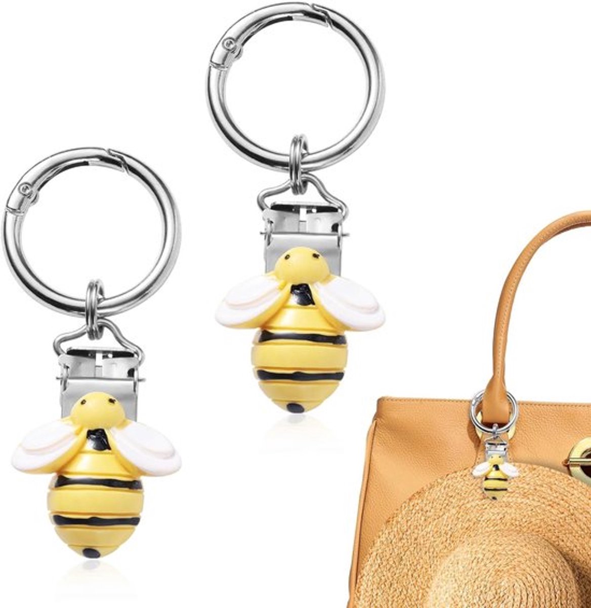 2 Stuks Reis Hoed Houder, Schattige Bij Vormige Hoed Clips van Hars en Zinklegering voor Rugzakken, Tassen en Bagage - Handige Reisaccessoires voor Hoeden